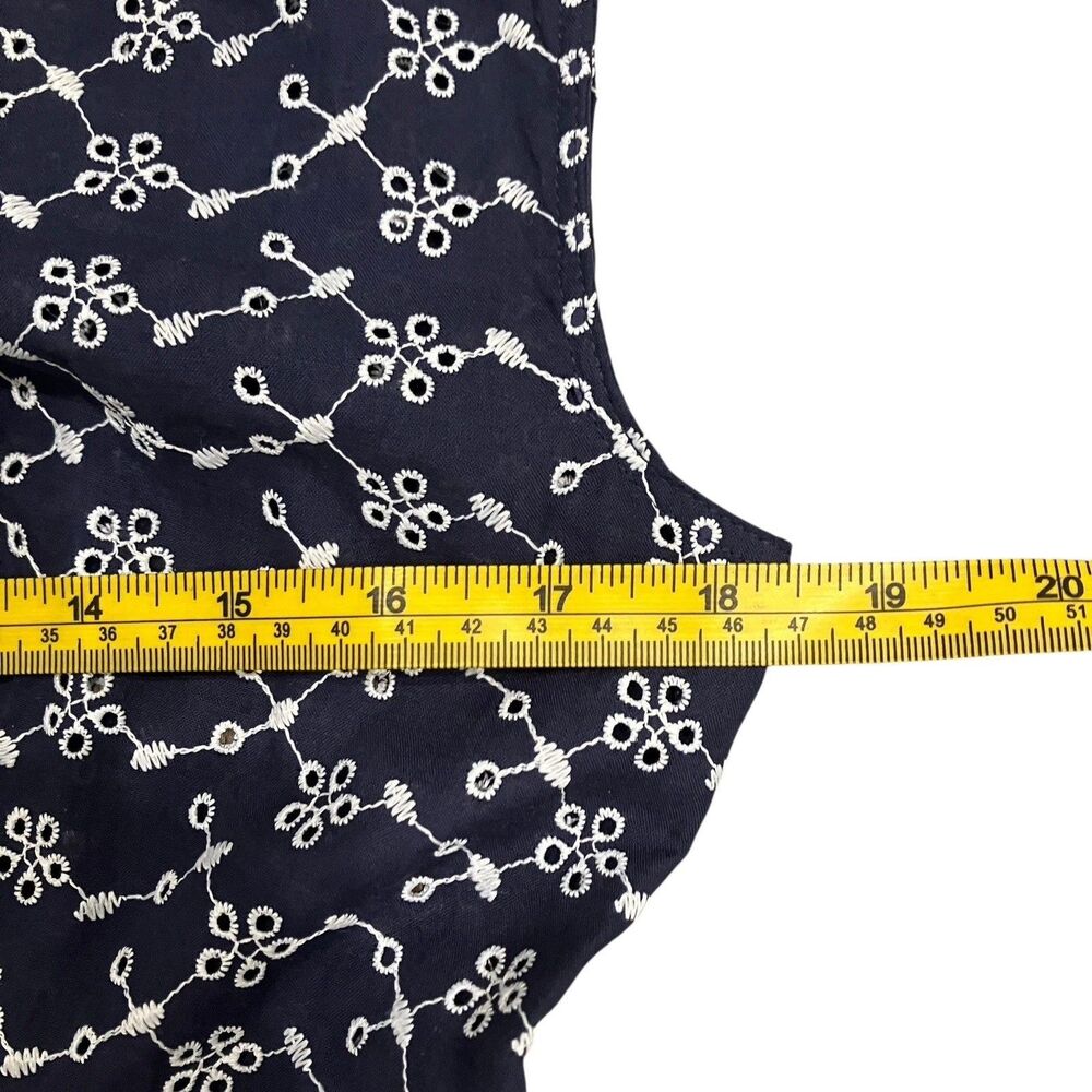 J Crew Mini Eyelet Shirt Dress Womens 10 Navy Blue Sleeveless Button Front Godet - Picture 4 of 13